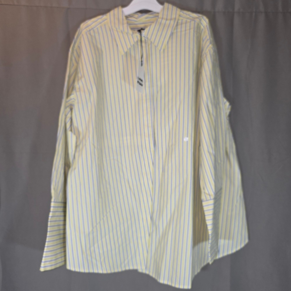 KBB by Kahlana Barfield Brown Yellow Blue Striped Cotton Button Down Shirt Med